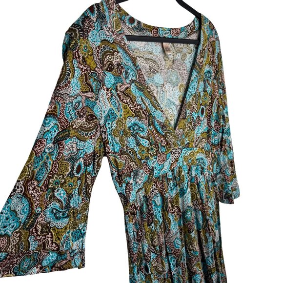 Vintage Rag Retro Paisley Print 3/4 Sleeve Stretchy Flowy Dress 1X Made In USA - Picture 2 of 7